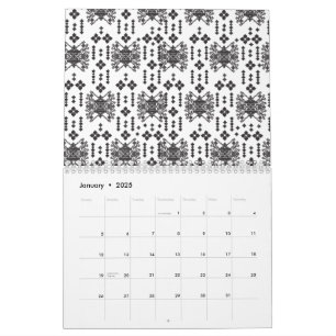 Een symmetrisch monochroom ontwerp met ingewikkeld kalender