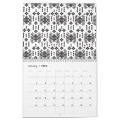 Een symmetrisch monochroom ontwerp met ingewikkeld kalender (Jan 2026)