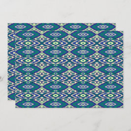 Een symmetrisch patroon van blauwe motieven op een bedankkaart