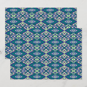 Een symmetrisch patroon van blauwe motieven op een bedankkaart