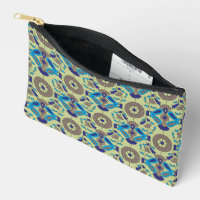 Een symmetrisch textielontwerp met blauw en of