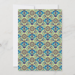 Een symmetrisch textielontwerp met blauw en of kaart