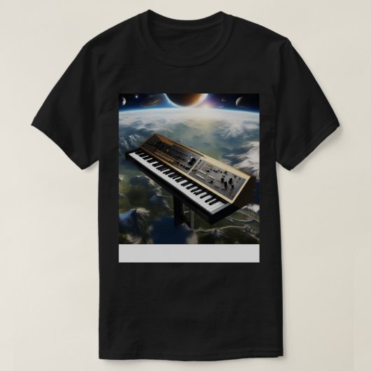 Een synthesizer die boven de aarde vliegt t-shirt (Design voorkant)