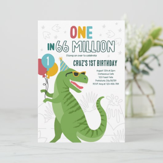 Een T-Rex-verjaardag van 1 op 66 miljoen Kaart (Staand voorkant)