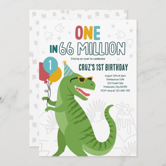 Een T-Rex-verjaardag van 1 op 66 miljoen Kaart (Voorkant / Achterkant)