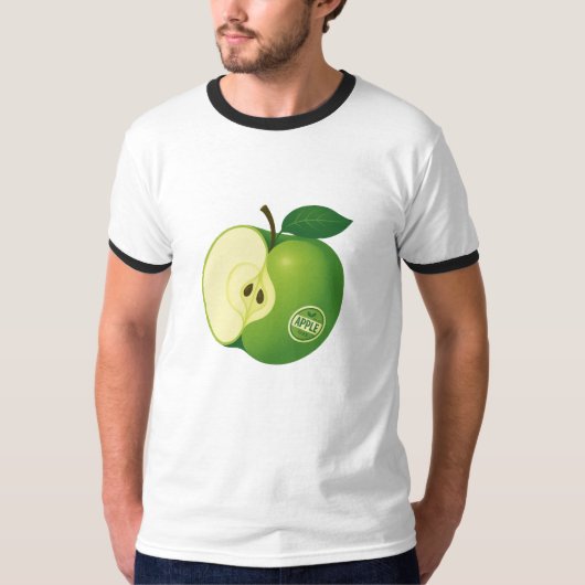 Een T-shirt met een illustratie van een groene app (Voorkant)