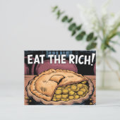 Een taart vol gouden munten eet de rijken op briefkaart (Staand voorkant)