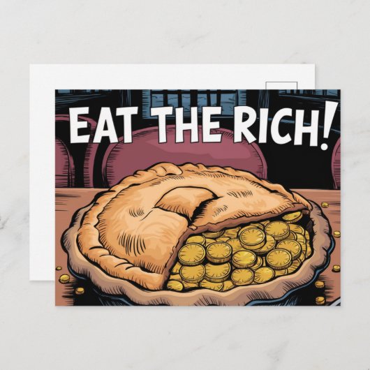 Een taart vol gouden munten eet de rijken op briefkaart (Voorkant / Achterkant)