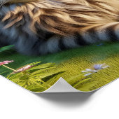 Een Tabby Cat rustend in een rustig landschap Poster (Hoek)