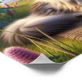 Een Tabby Cat rustend in een rustig landschap Poster (Hoek)