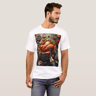 Een tafel met een kalkoen en vele andere voedingsm t-shirt