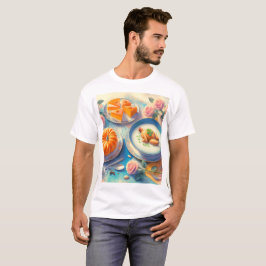 Een tafel met eten en een taart erop t-shirt