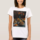 Een tafel vol met eten inclusief vleesbloemen t-shirt (Voorkant)