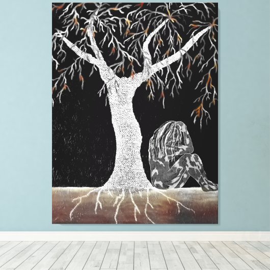 Een tak van het leven om over na te denken canvas afdruk (Insitu (Houten vloer))