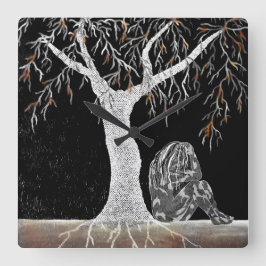 Een tak van Leven aan Contemplate Vierkante Klok