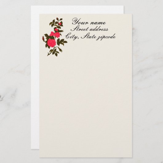 Een  tak van roze rozen briefpapier (Voorkant / Achterkant)