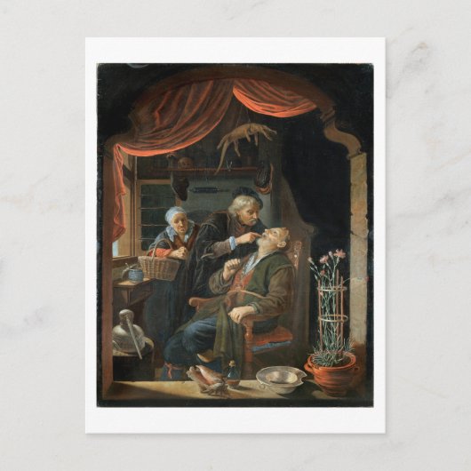 Een tandarts die de tand van een oud Man (olie of Briefkaart (Voorkant)