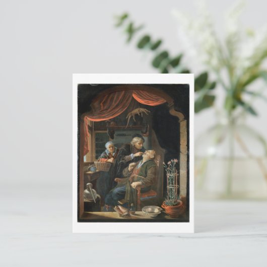 Een tandarts die de tand van een oud Man (olie of Briefkaart (Staand voorkant)