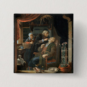 Een tandarts die de tand van een oud Man (olie of Vierkante Button 5,1 Cm