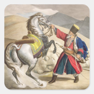Een Tartar met zijn paard, gegraveerd door de Thie Vierkante Sticker