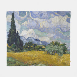 Een tarweveld met cipressen Van Gogh Fleece Deken