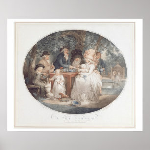 Een Tea Garden, kleurstipple die gegraveerd is na  Poster