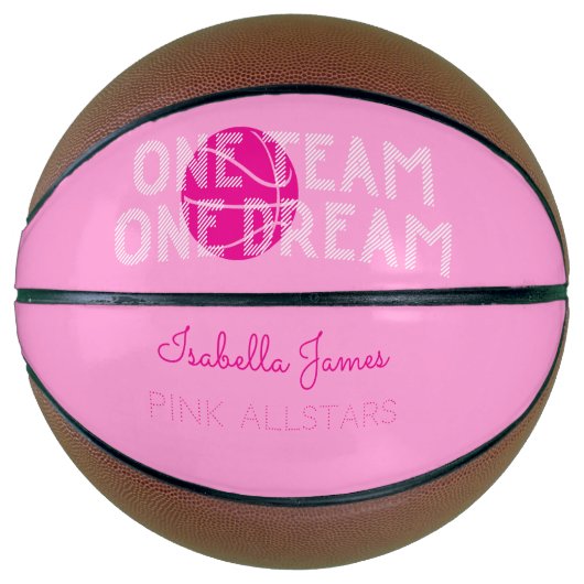 Eén team één droomroze gepersonaliseerd basketbal (Voorkant)