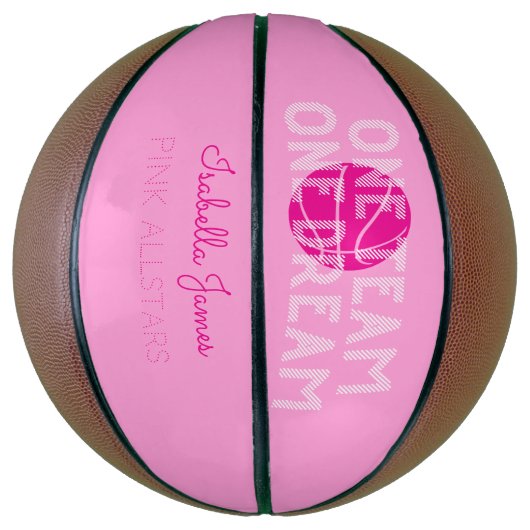Eén team één droomroze gepersonaliseerd basketbal (Verticaal)