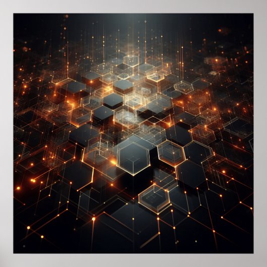 Een technisch afbeelding met hexagonale vormen poster (Voorkant)