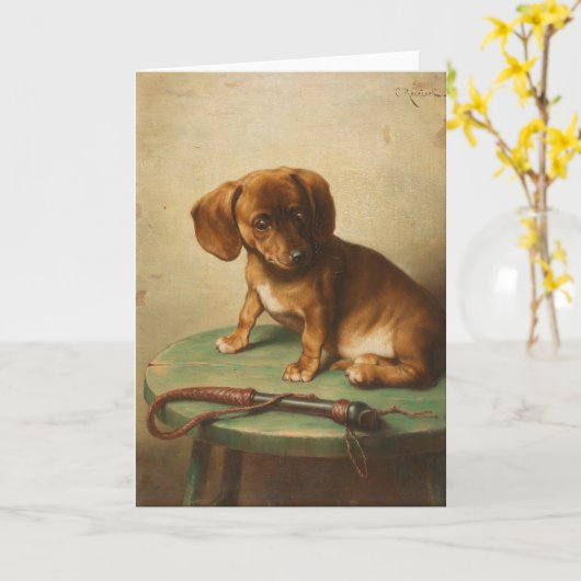 Een teckel puppy | Carl Reichert Kaart (Gele Bloem)