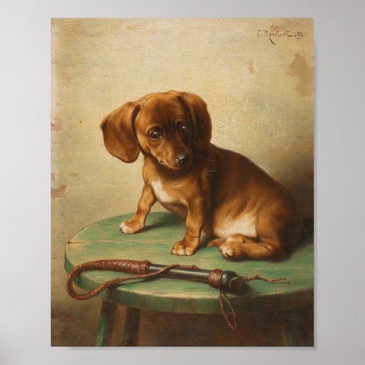 Een teckel puppy | Carl Reichert Poster (Voorkant)