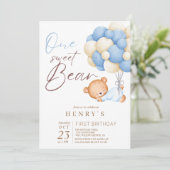 Een teddybeer Waterverf Boy 1e verjaardagsfeestje Kaart (Staand voorkant)