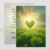 Een teder klaverblad hart onder de avondhemel feestdagenkaart (Voorkant / Achterkant)