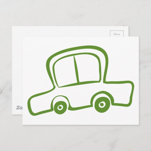 Een tekening van een groene auto briefkaart (Voorkant / Achterkant)