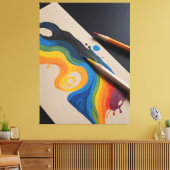 Een tekening van een regenbooggolf met twee gekleu canvas afdruk (Insitu (Woonkamer))