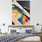 Een tekening van een regenbooggolf met twee gekleu canvas afdruk (Insitu (Slaapkamer))