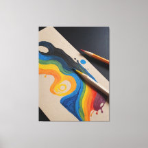 Een tekening van een regenbooggolf met twee gekleu