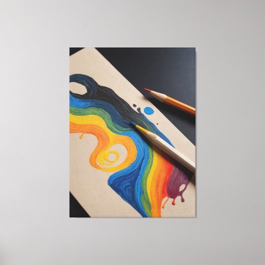 Een tekening van een regenbooggolf met twee gekleu canvas afdruk (Voorkant)