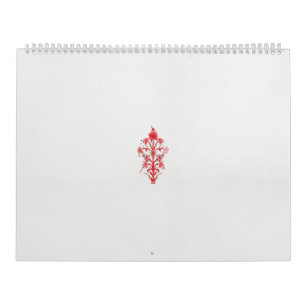 Een tekening van een rode bloem en bladeren op een kalender