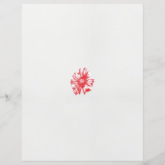 Een tekening van een rode bloem op een witte achte (Achterkant)