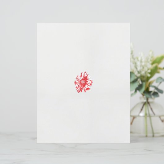 Een tekening van een rode bloem op een witte achte (Staand voorkant)