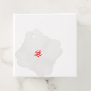 Een tekening van een rode bloem op een witte achte bedankjes labels