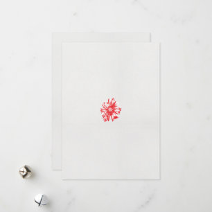 Een tekening van een rode bloem op een witte achte feestdagenkaart