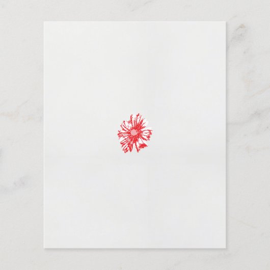 Een tekening van een rode bloem op een witte achte flyer (Voorkant)