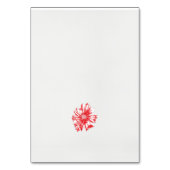 Een tekening van een rode bloem op een witte achte kaart (Achterkant)