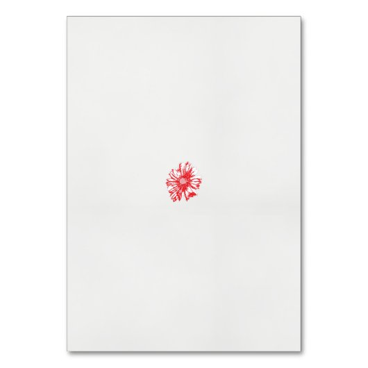 Een tekening van een rode bloem op een witte achte kaart (Voorkant)