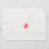 een tekening van een rode bloem op een witte achte kaart (Achterkant)