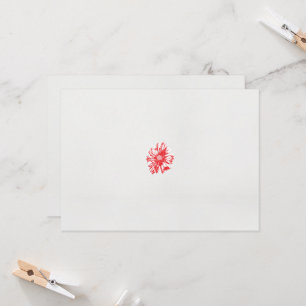 een tekening van een rode bloem op een witte achte kaart