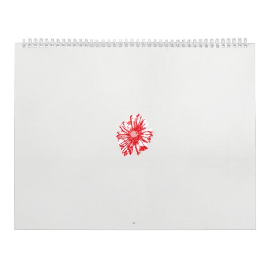 Een tekening van een rode bloem op een witte achte kalender (Hoes)