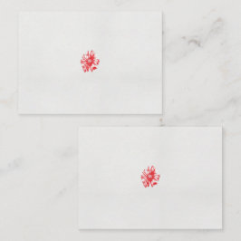 Een tekening van een rode bloem op een witte achte plaatskaartje